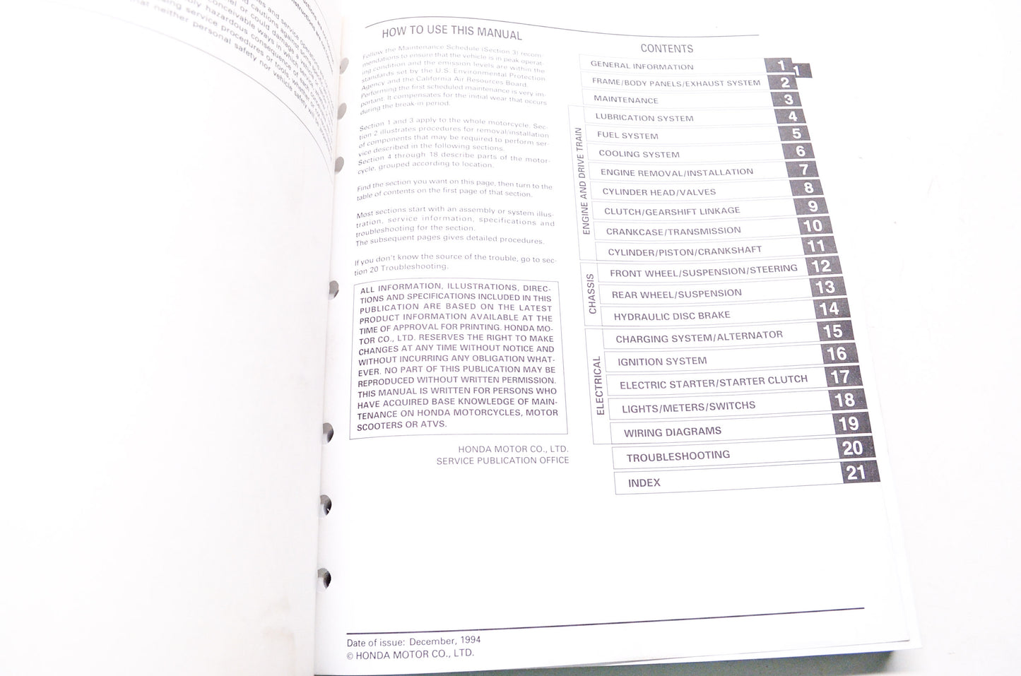 OEM Honda 61MAL02 Service Manual CBR600F3 ''97