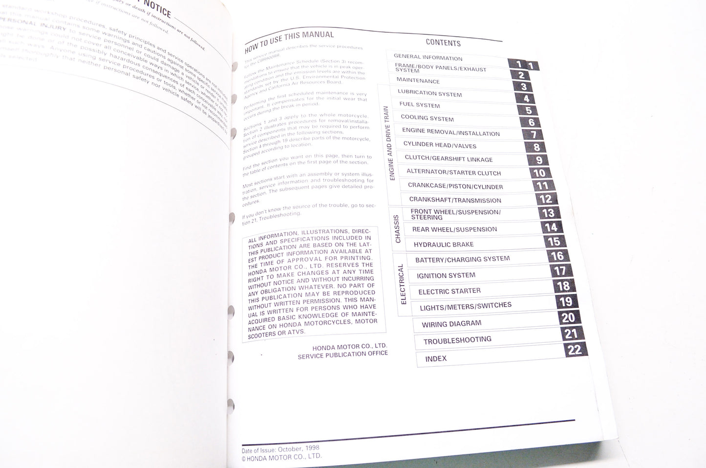 Honda Service Shop Manual 1996-99 CBR900RR