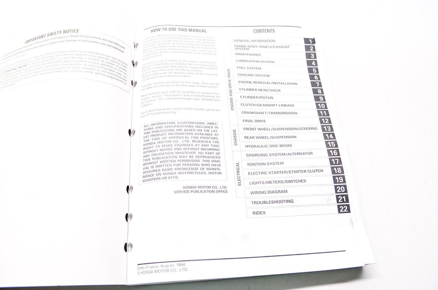 Honda Service Shop Manual 1995-99 VT1100C2 Shadow American Classic Edition