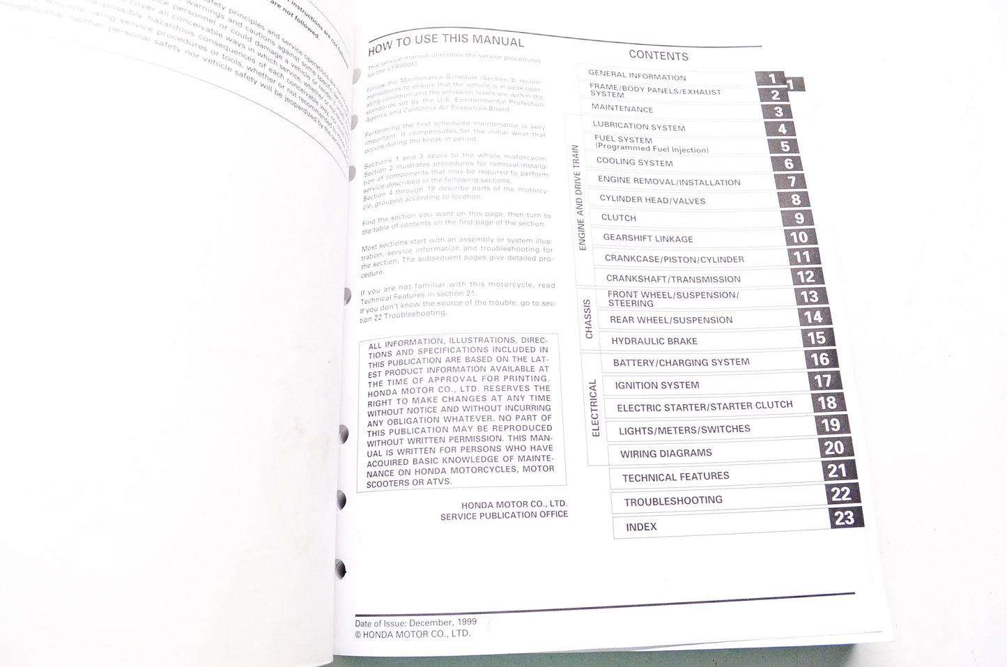 OEM Honda 61MBG03 Service Manual 98-01VFR800FI