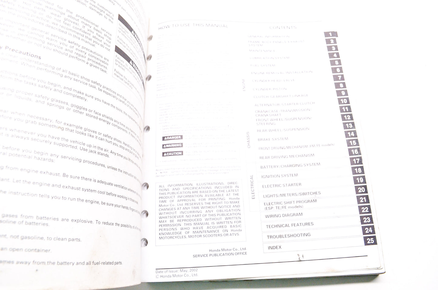 OEM Honda 61HN403 Service Manual TRX350TM/E 0-3
