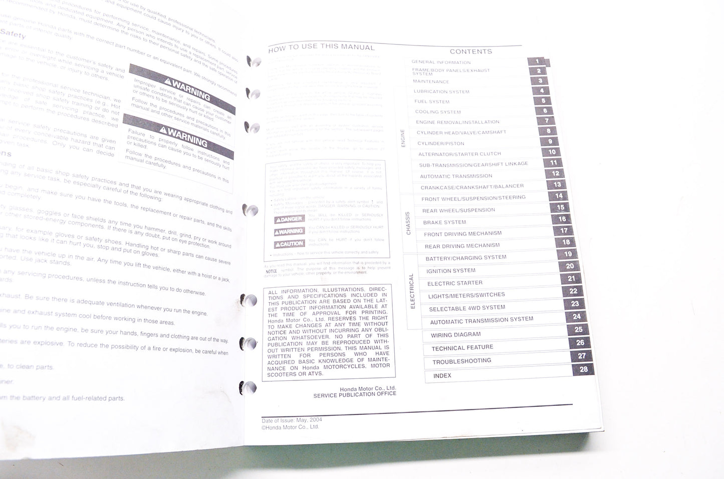 OEM Honda 61HN802 Service Manual TRX650 03-05