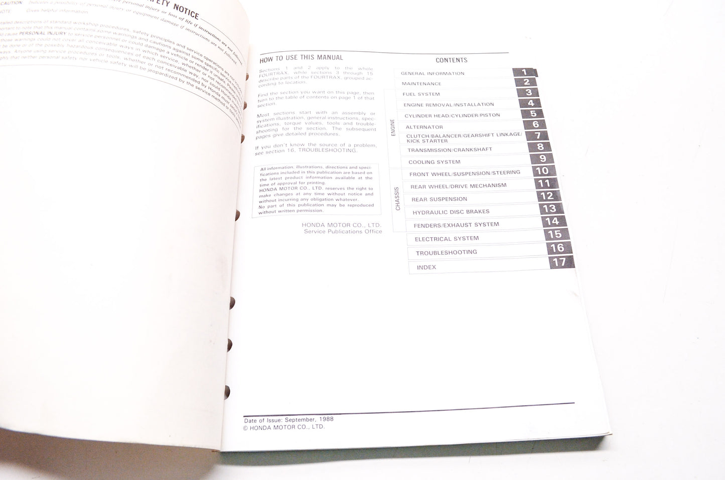 Honda Service Shop Manual 86-89 TRX250R Fourtrax 250R