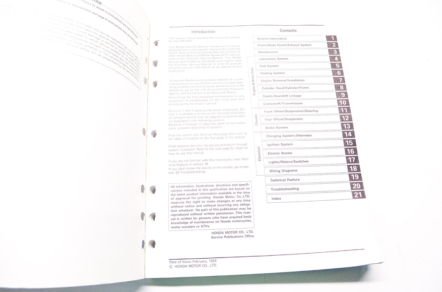 OEM Honda 61MZ202 Service Manual CBR1000F'95
