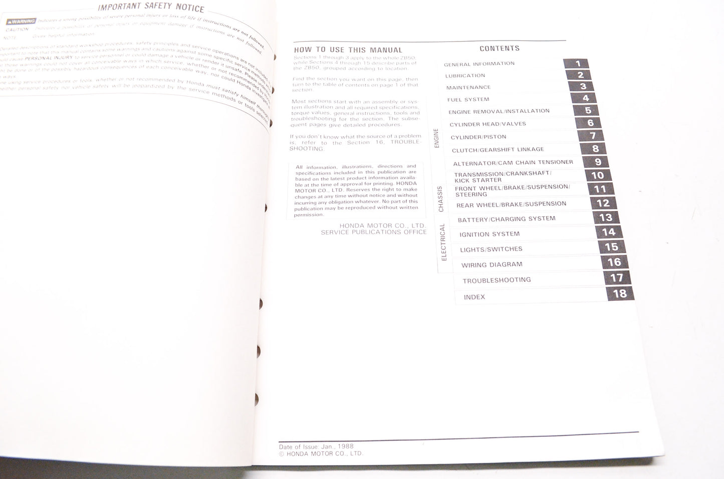 OEM Honda 61GS900 Service Manual 88 ZB50J