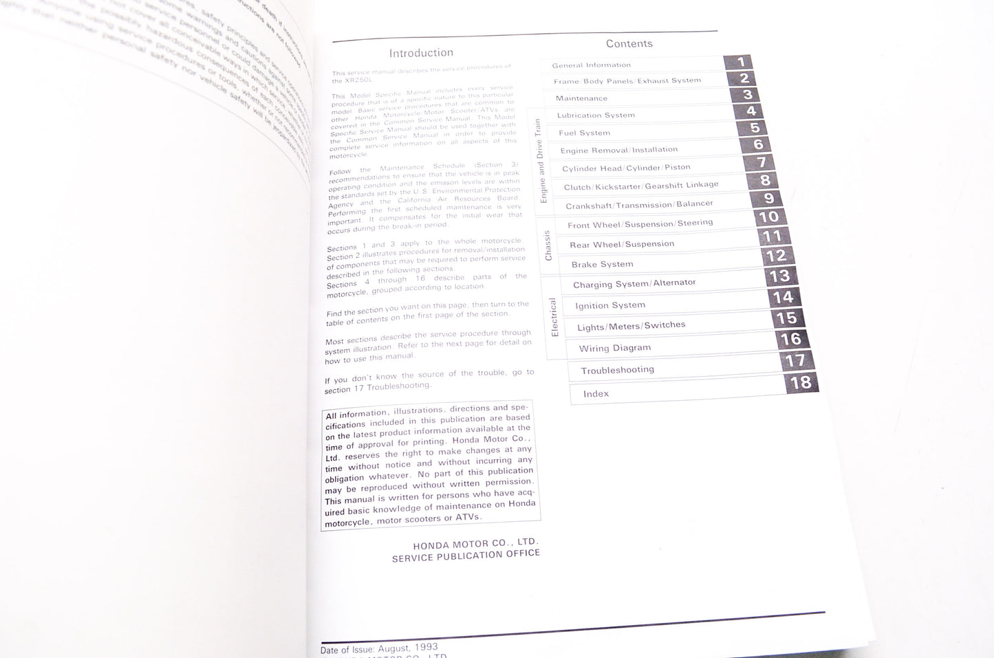 OEM Honda 61KV603 XR250L'95 Service Manual