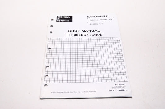 OEM Honda 61Z2800ZE1 Power Equipment Supplement Z Service Shop Manual EU3000iK1