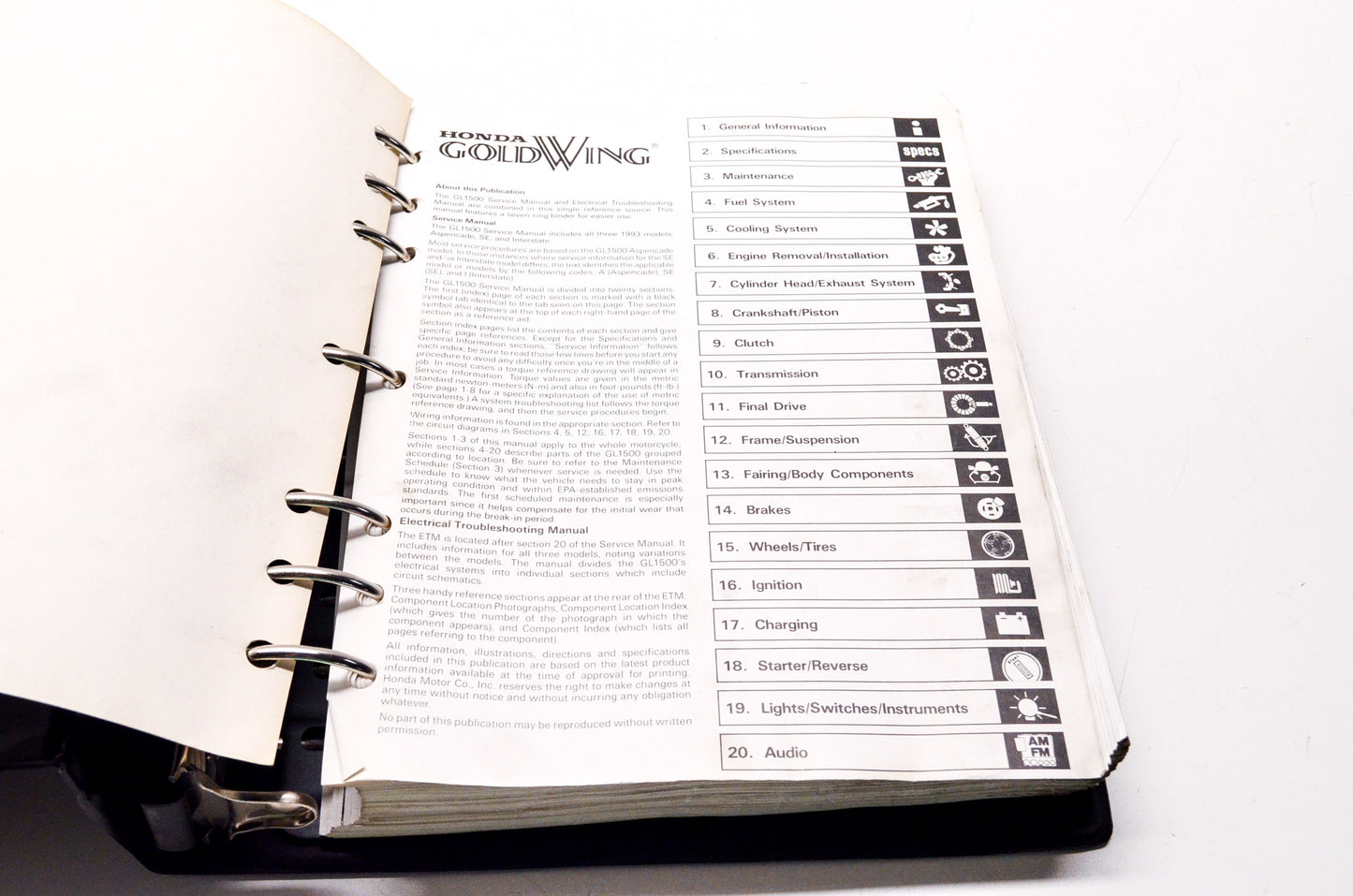 Honda Goldwing GL1500 93 Service Shop & Electrical Troubleshooting Manual