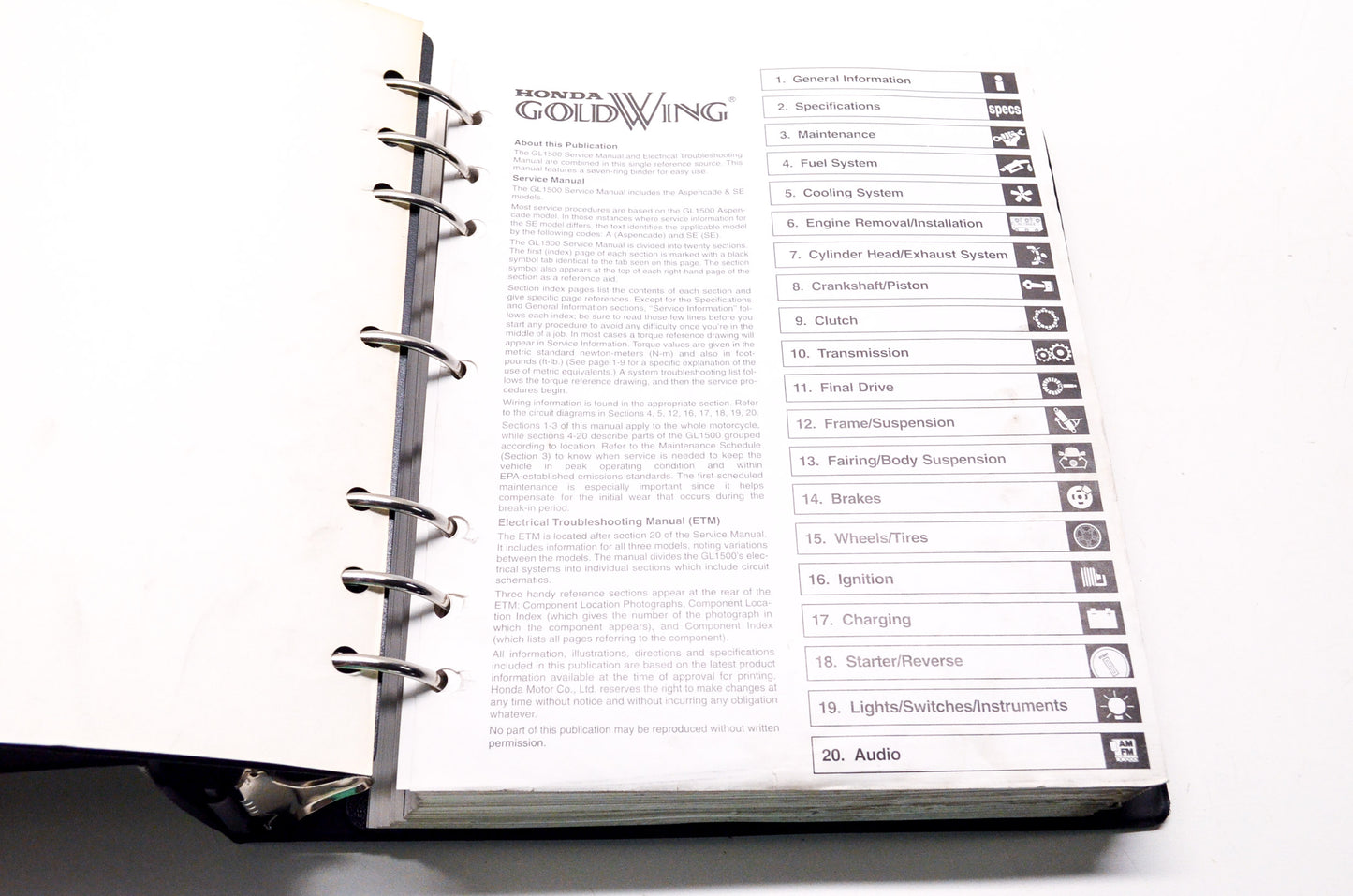 Honda Goldwing GL1500 98 Service Shop & Electrical Troubleshooting Manual