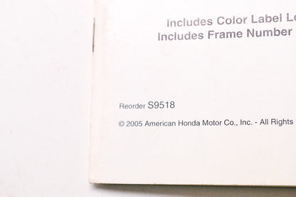 OEM Honda S9518, MJA 7700-10954 (0501), 20000501 2001-2005 Motorcycle Scooter AT