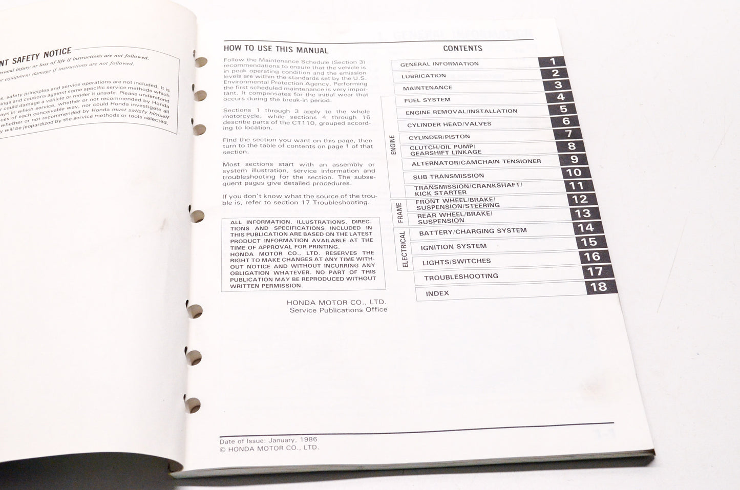 OEM Honda 6145900 CT110 E Service Manual