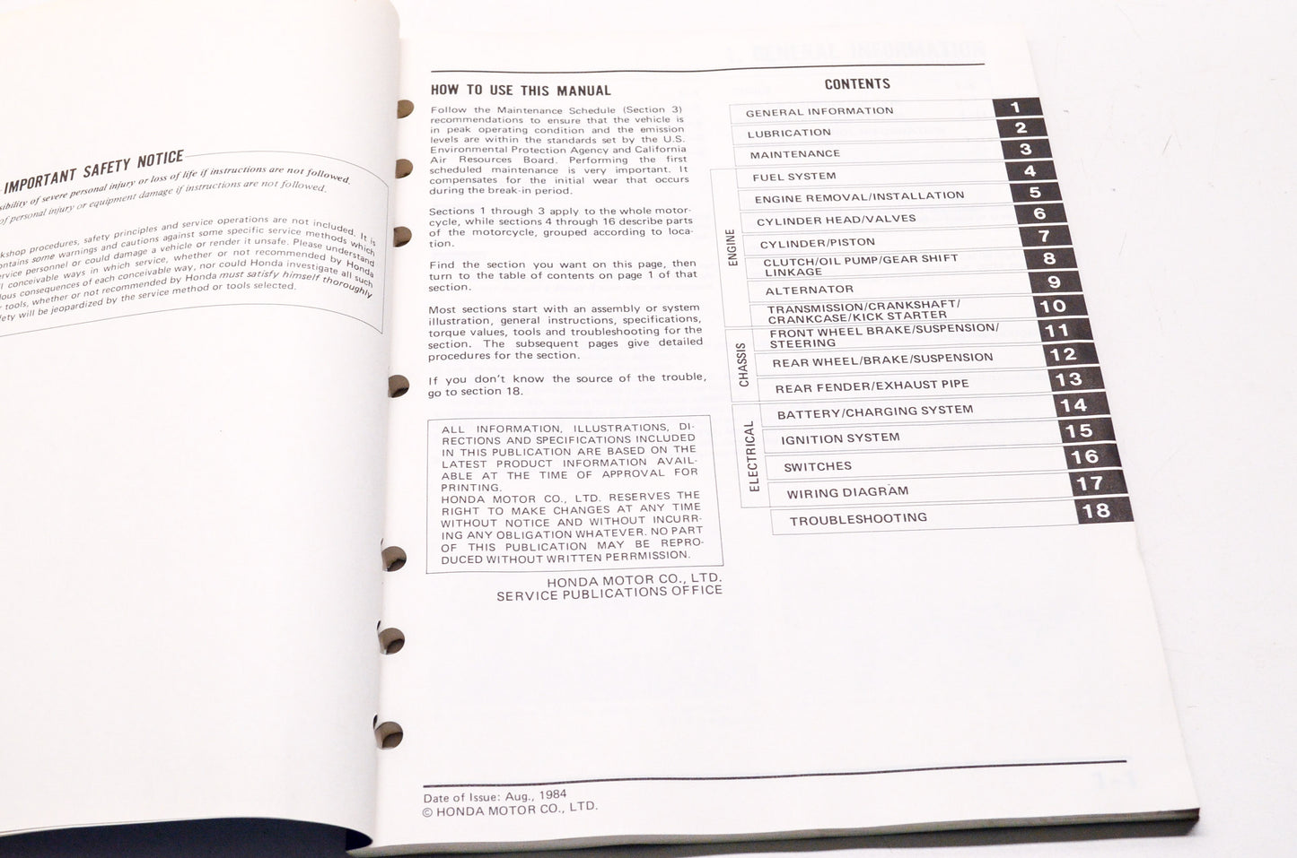 OEM Honda 6119500 Service Manual 85 XL80S