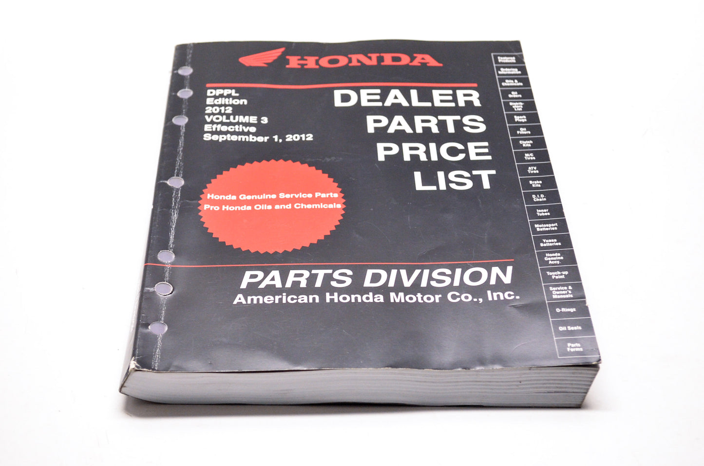 OEM Honda 00X12-HMC-B01 Dealer Parts Price List DPPL Volume 3 2012