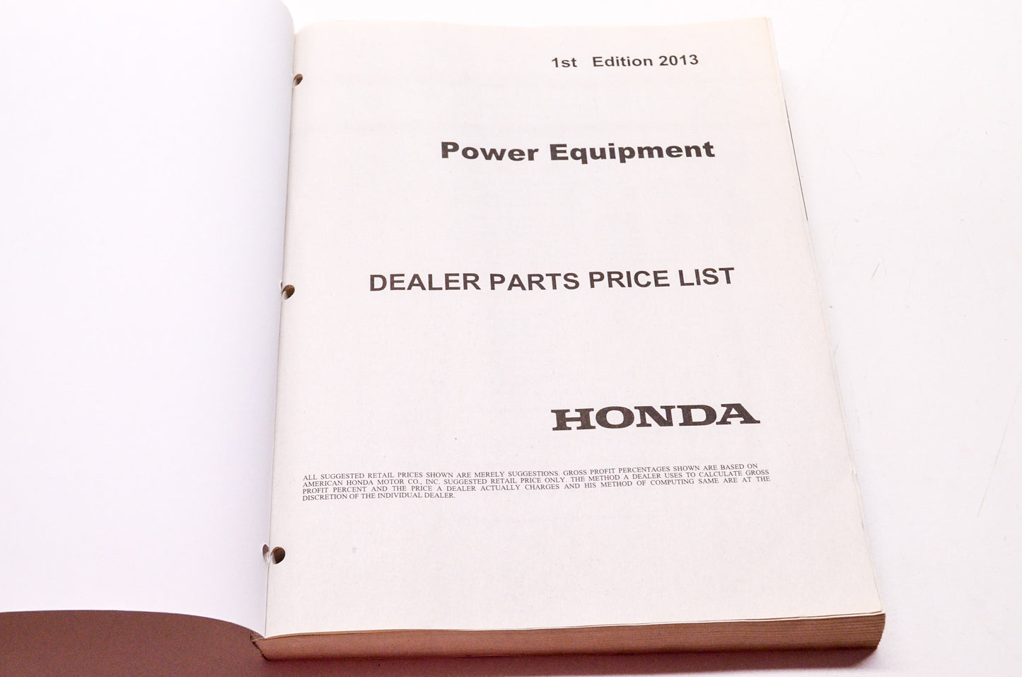 OEM Honda 00X13-HPE-A01 Power Equipment Dealer Parts Price List 2013 First Editi