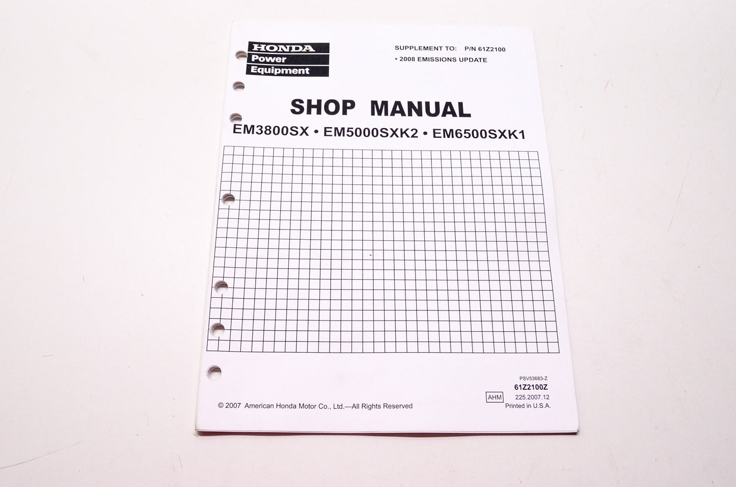 Honda Service Shop Manual Supplement EM3800SX EM5000SXK2 EM6500SXK1