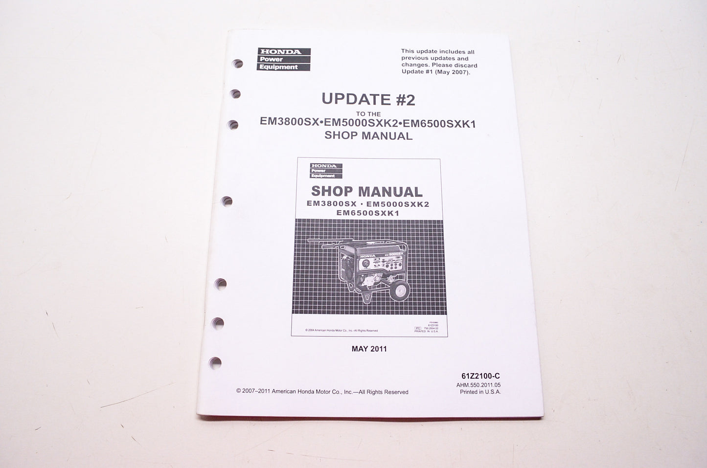Honda Service Shop Manual Update #2 EM3800SX EM5000SXK2 EM6500SXK1