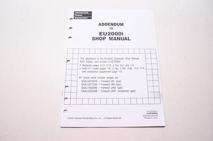 Honda Power Equipment Addendum to EU2000i Service Shop Manual