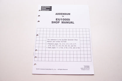 OEM Honda 61ZT300A Power Equipment Addendum to EU1000i Service Shop Manual