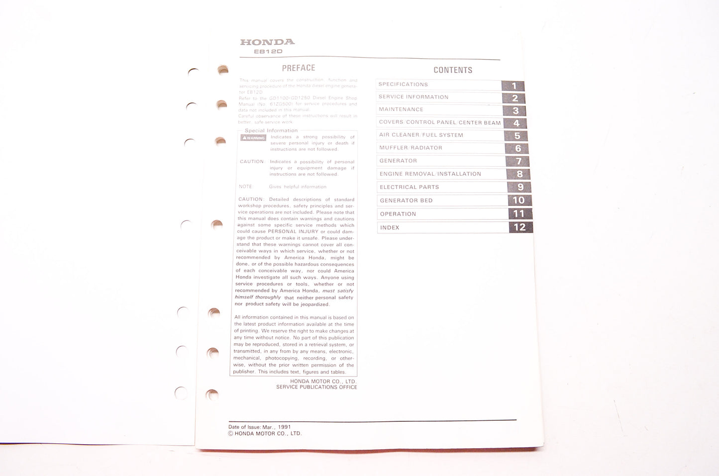 Honda Power Equipment Service Shop Manual Generator EB12D