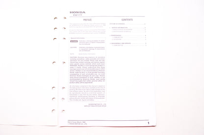 Honda Power Equipment Service Shop Manual Generator EW171 Supplement