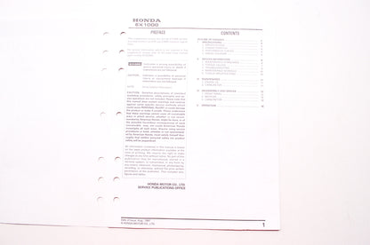 Honda Service Shop Manual Generator EX1000 Supplement