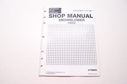 Honda Power Equipment Service Shop Manual Snowblower HS928 Supplement