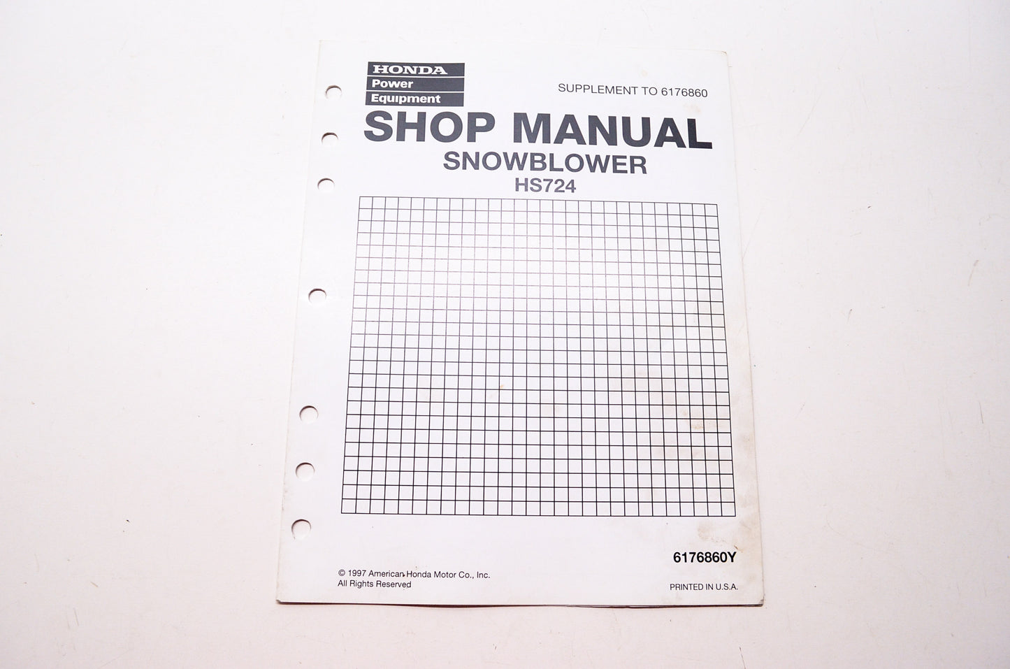 Honda Power Equipment Service Shop Manual Snowblower HS724 Supplement