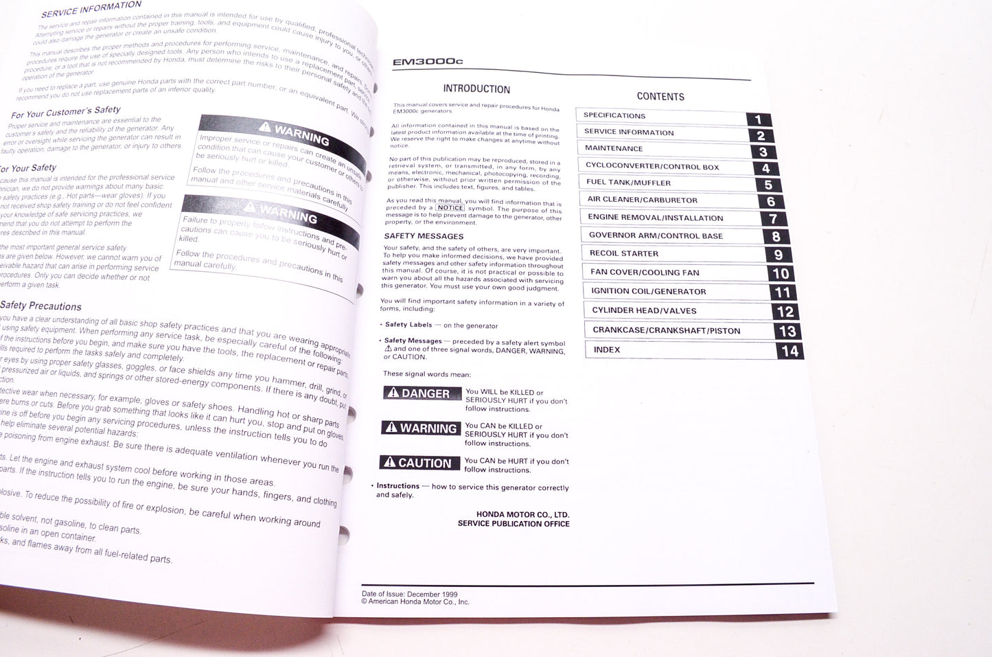 Honda Power Equipment Service Shop Manual Generator EM3000C