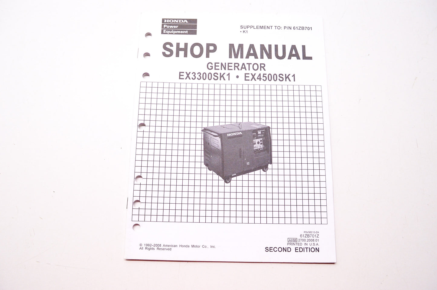 OEM Honda 61ZB701Z Service Shop Manual Supplement Generator EX3300SK1 EX4500SK1