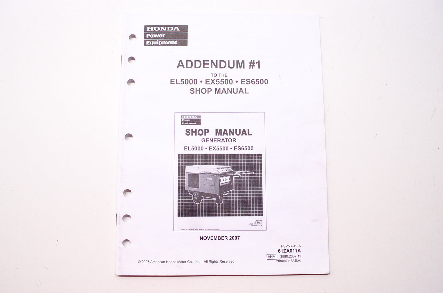 Honda Generator EL5000 EX5500 ES6500 Addendum 1