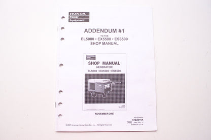 Honda Generator EL5000 EX5500 ES6500 Addendum 1
