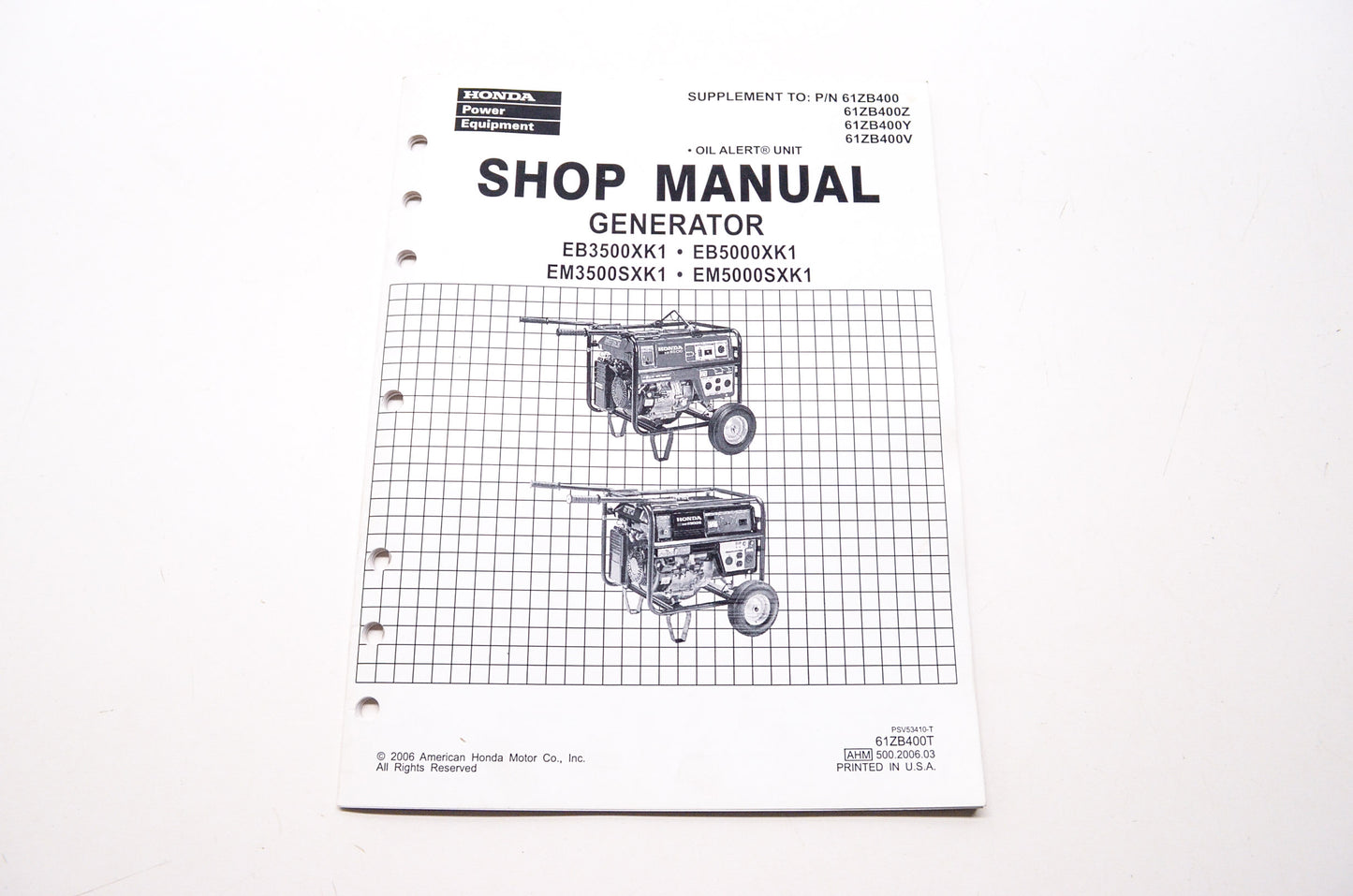 Honda Service Shop Manual Supplement EB3500XK1 EB5000XK1 EM3500SXK1 EM5000SXK1