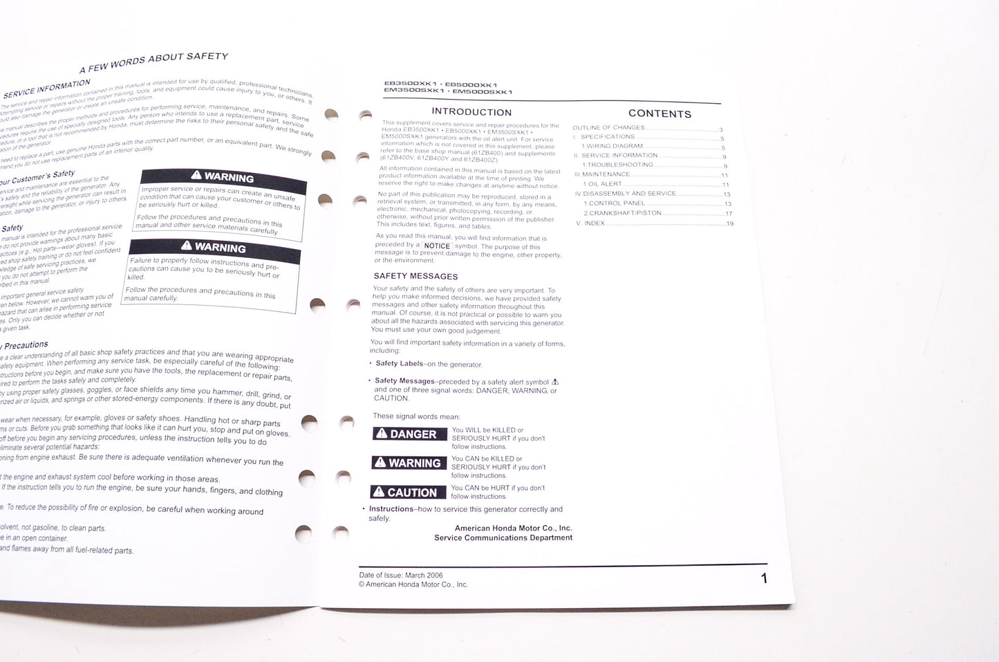 Honda Service Shop Manual Supplement EB3500XK1 EB5000XK1 EM3500SXK1 EM5000SXK1
