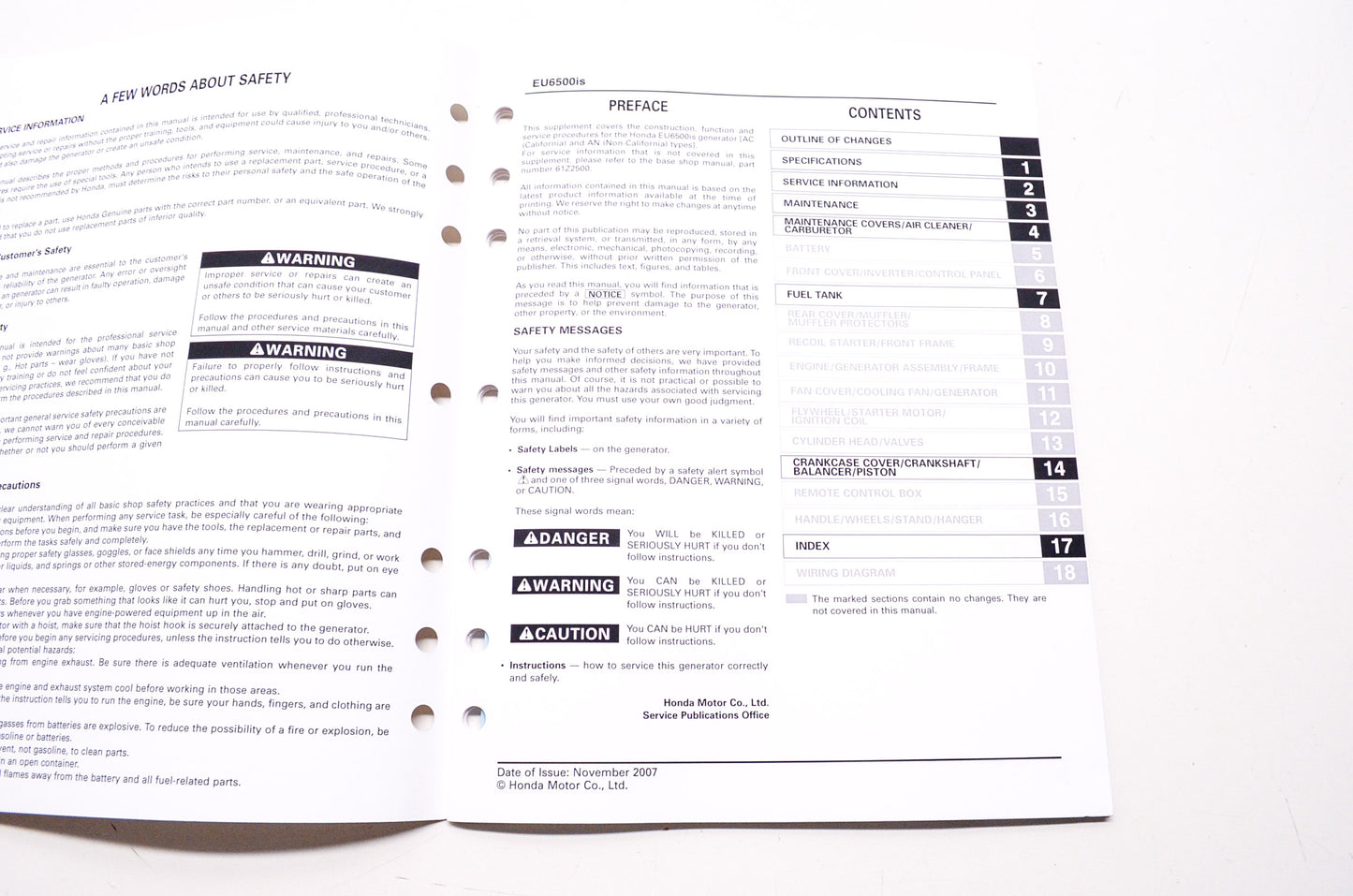 Honda Power Equipment Service Shop Manual EU6500is Supplement