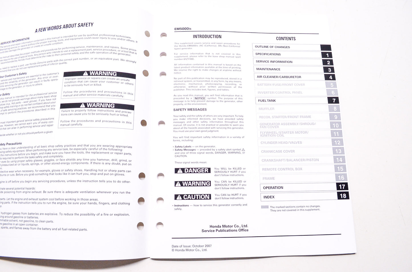 Honda Power Equipment Service Shop Manual Generator EM5000is Supplement