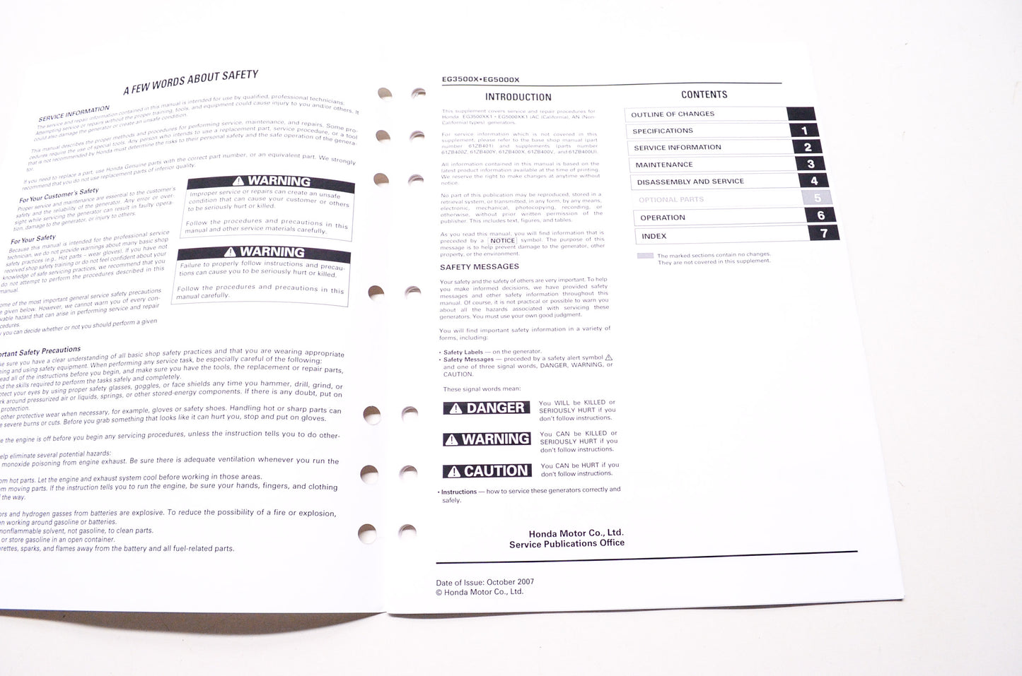 OEM Honda 61ZB400S Power Equipment Service Shop Manual EG3500XK1 EG5000XK1 Suppl