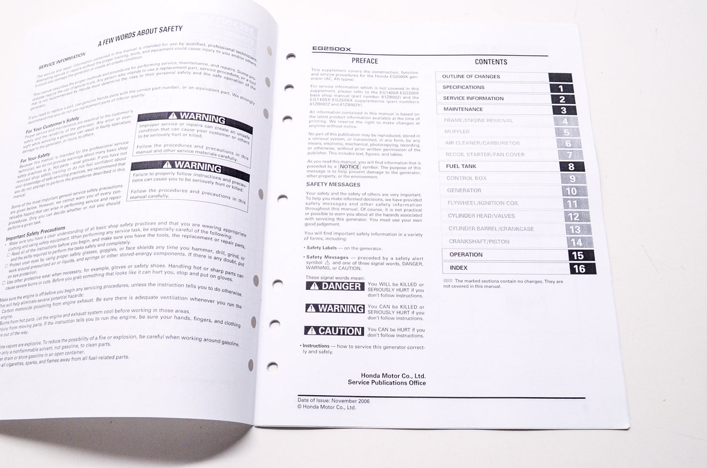OEM Honda 61ZB002X Power Equipment Service Shop Manual Generator EG2500X Supplem