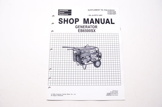 Honda Power Equipment Service Shop Manual Generator EB6500SX Supplement