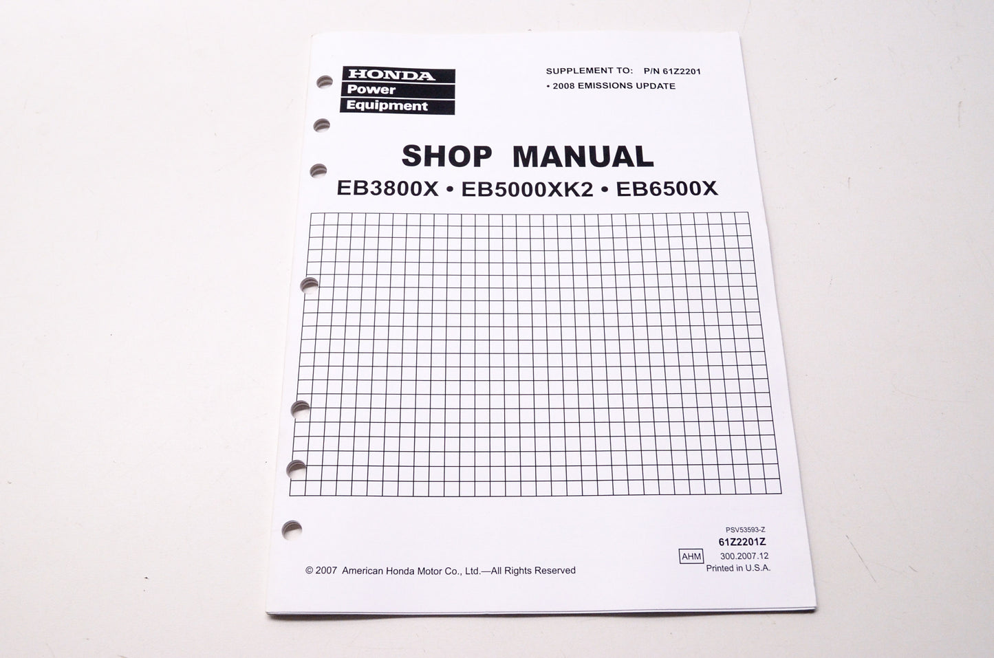 Honda Power Equipment Service Shop Manual EB3800X EB5000XK2 EB6500X Supplement