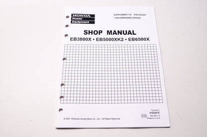 Honda Power Equipment Service Shop Manual EB3800X EB5000XK2 EB6500X Supplement