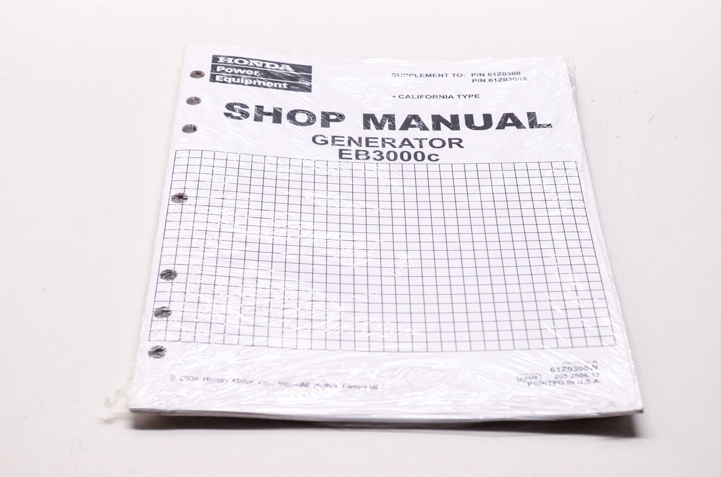 New Honda Power Equipment Service Shop Manual Generator EB3000c Supplement