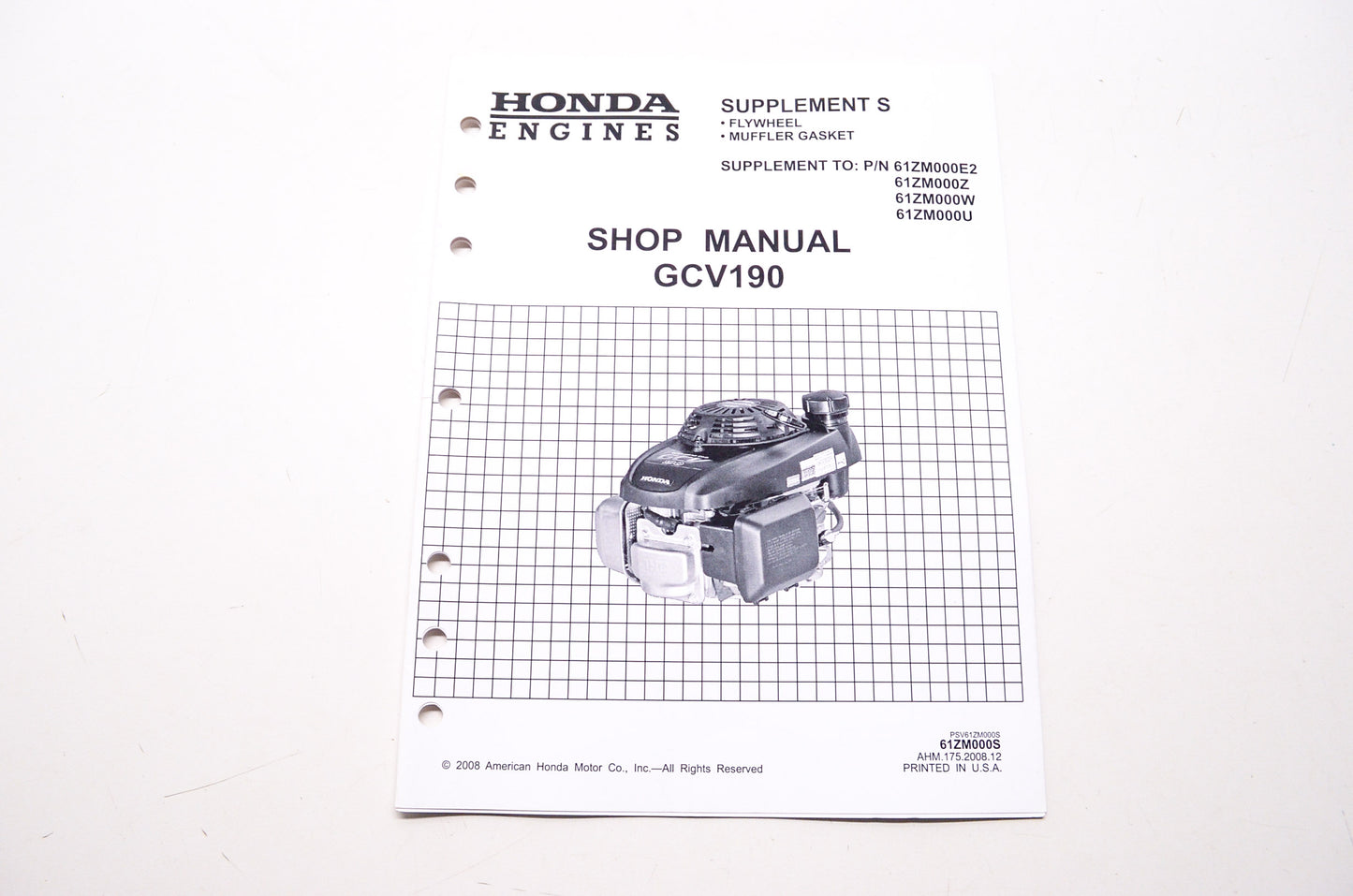 OEM Honda 61ZM000S Engines Service Shop Manual GCV190 Supplement