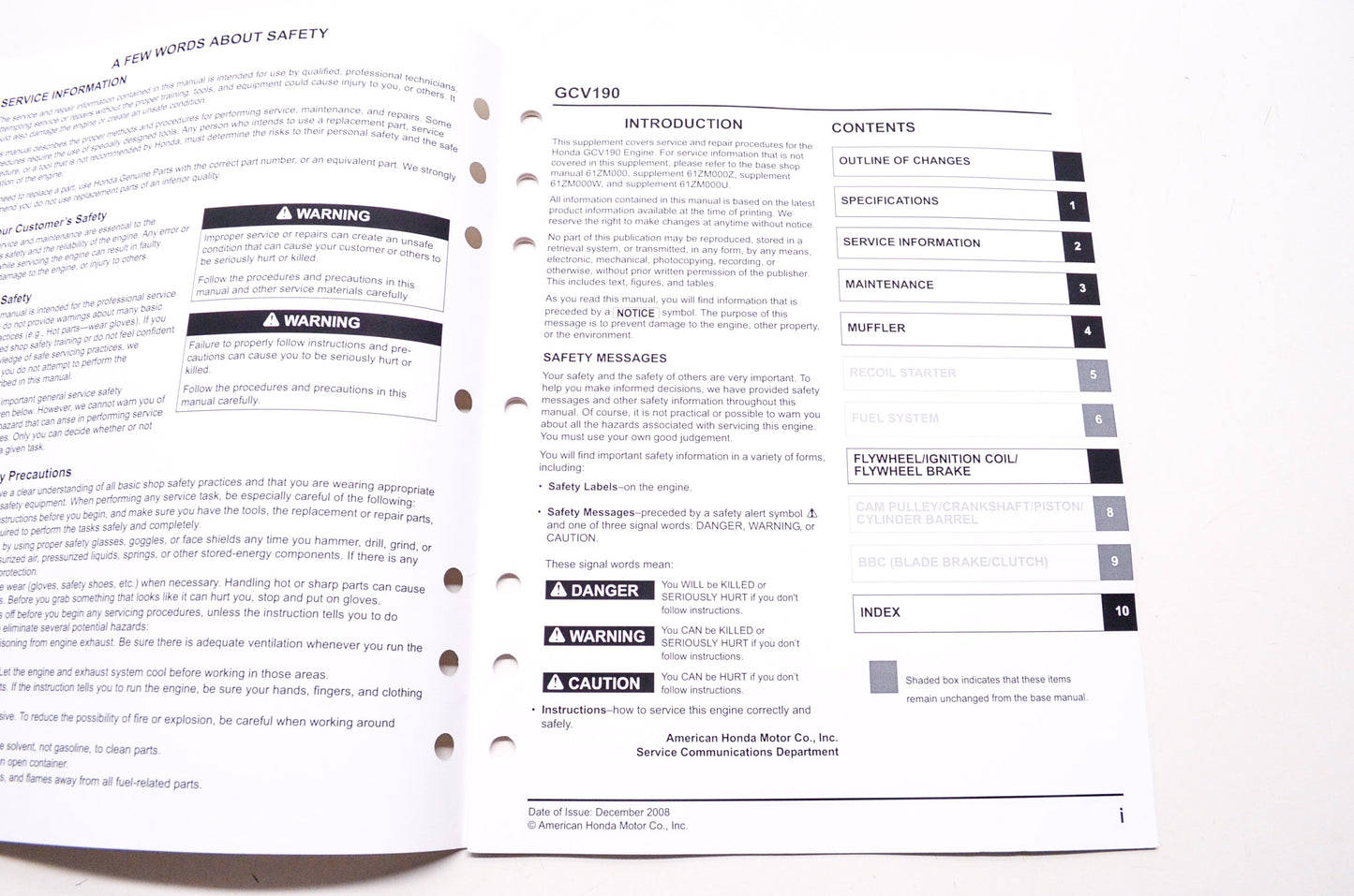 OEM Honda 61ZM000S Engines Service Shop Manual GCV190 Supplement