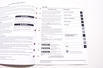 OEM Honda 61ZM000S Engines Service Shop Manual GCV190 Supplement