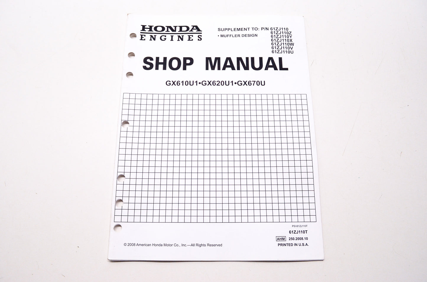 OEM Honda 61ZJ110T Engines Service Shop Manual GX610U1 GX620U1 GX670U Supplement