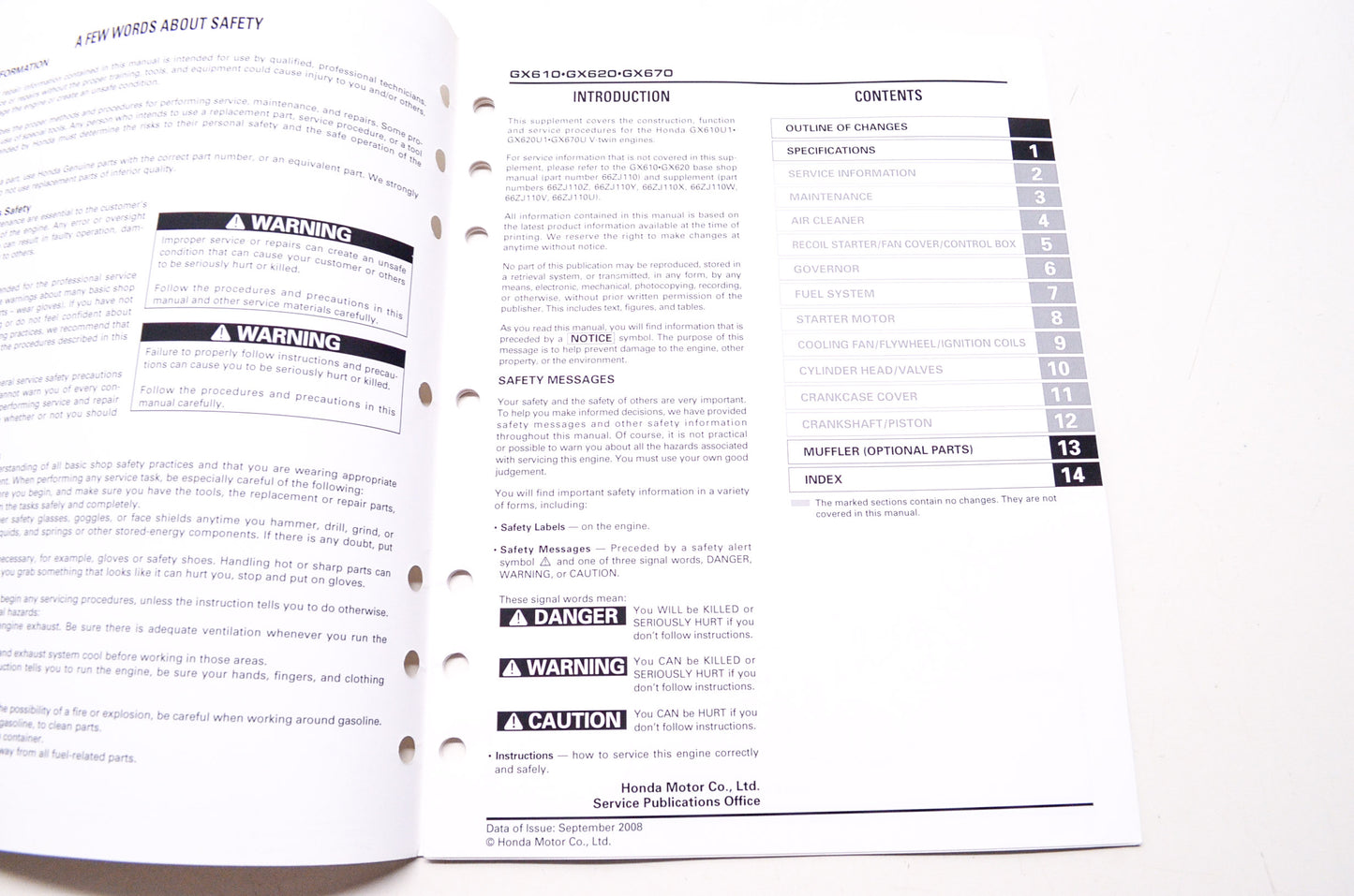 OEM Honda 61ZJ110T Engines Service Shop Manual GX610U1 GX620U1 GX670U Supplement