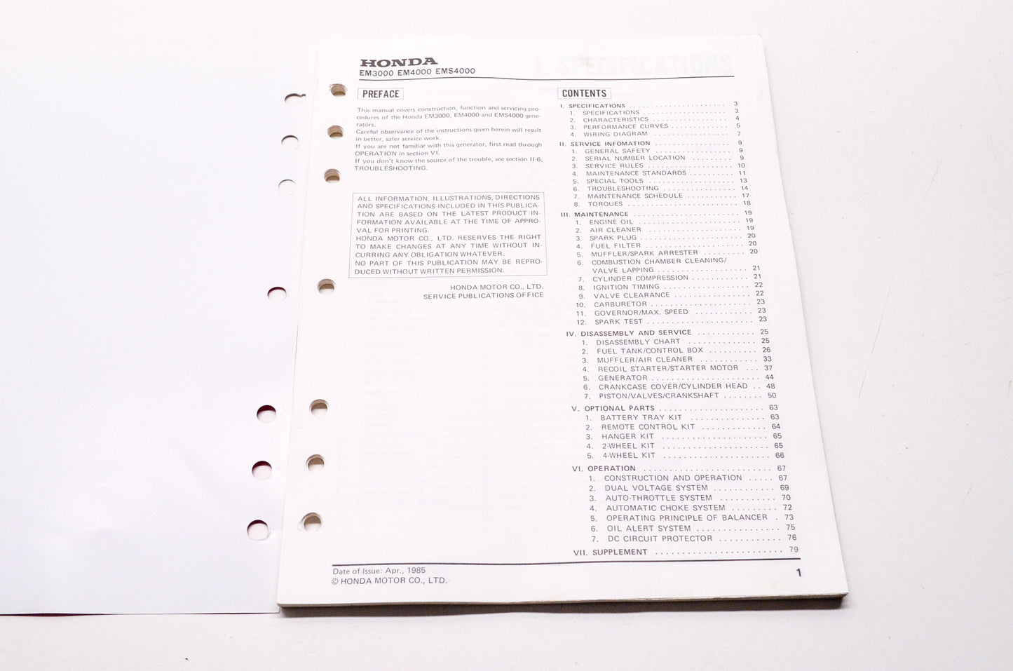 OEM Honda 6189901 Service Manual EM3000/EM4000