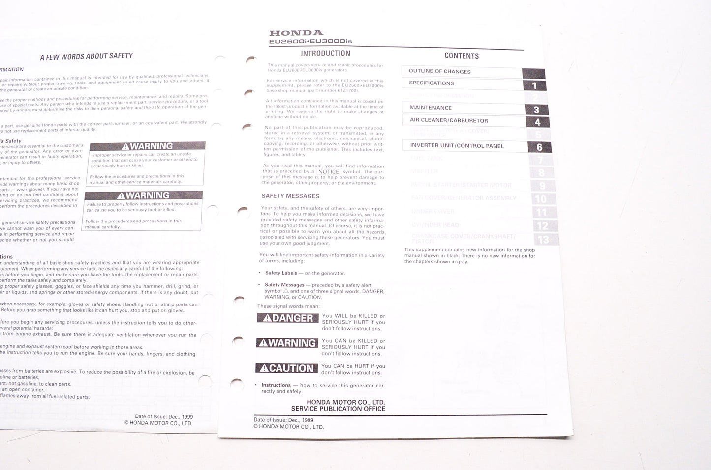 Honda Power Equipment Service Shop Manual Generator Supplement EU2600i EU3000is