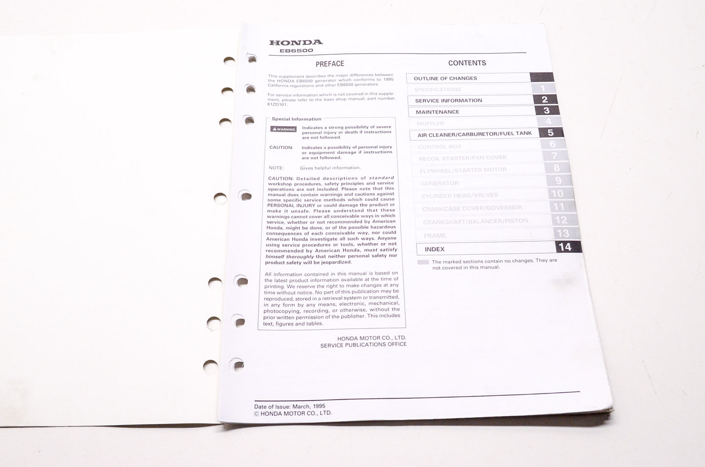 OEM Honda 61ZD100Z Power Equipment Service Shop Manual Generator EB6500 Suppleme