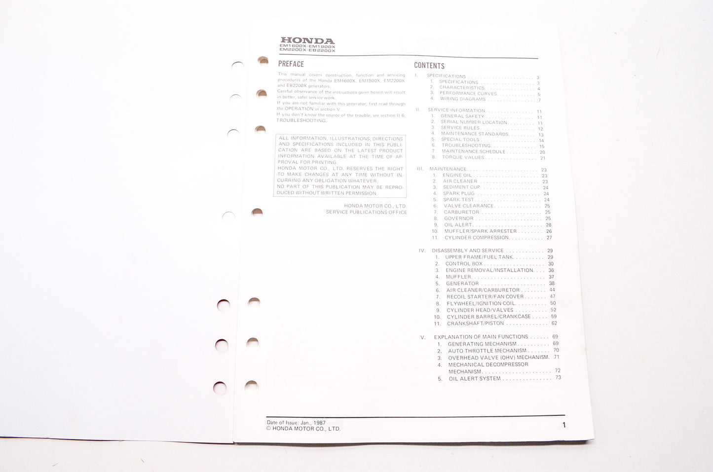 Honda Power Equipment Service Shop Manual EM1600X EM1800X EM2200X EB2200X